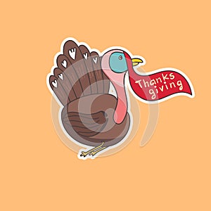 Cute Happy Thanksgiving turkey character sticker