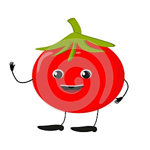 Cute happy tomato characters. Vector flat illustration isolated on white background. Doodle character cartoon tomato.