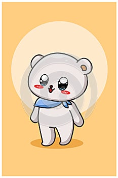 Cute and happy white bear with scarf design character animal cartoon illustration