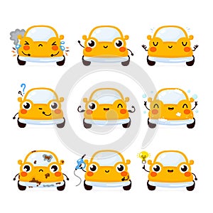 Cute happy yellow automobile car