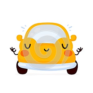Cute happy yellow automobile car meditate