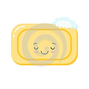 Cute happy yellow soap juggle foam bubble. Vector flat cartoon character illustration icon design. Isolated on white background