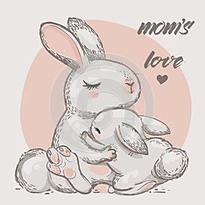 Cute hares - mom and kid