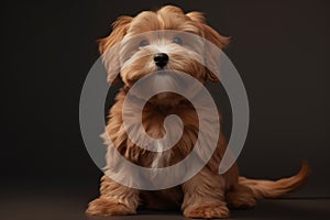 Cute havanese puppy dog is sitting frontal and looking at camera, isolated