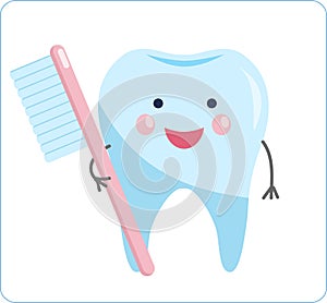 Cute healthy tooth. cartoon tooth character. with brush.