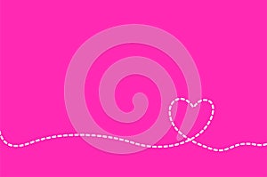 Cute heart dash line on vivid pink background