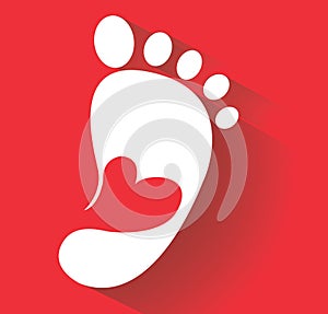 Cute heart in footprint icon. Kids shoes store icon. Family sign. Parent and child symbol. Adoption emblem. Charity campaign. Vect