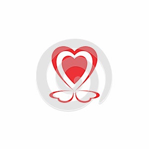 Cute Heart in heart vector Simple creative design. logo or sketch of Red heart. Valentine heart icon.