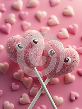 Cute Heart-Shaped Lollipops with Googly Eyes.