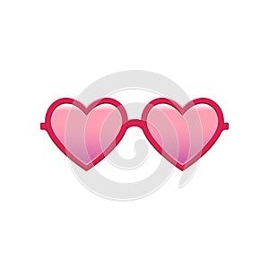 Cute heart-shaped sunglasses with pink tinted lenses and plastic frame. Fashion women`s accessory. Protective eyewear