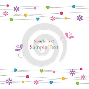 Cute hearts flowers dots and butterflies greeting card