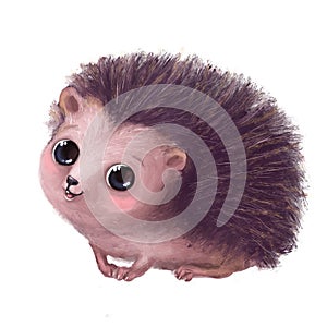 Cute hedgehog with big eyes, watercolor style illustration, children`s clipart with cartoon character