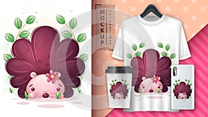 Cute hedgehog with flower poster and merchandising.