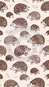 Cute Hedgehog Pattern on Light Background