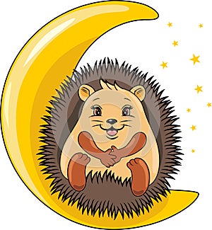 Cute hedgehog resting on the moon