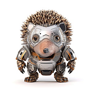 Cute hedgehog robot, robotic animal isolated over white background. Created with generative Ai