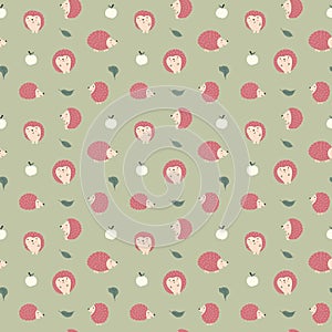 Cute Hedgehog Seamless Pattern, Cartoon animal background vector Illustration