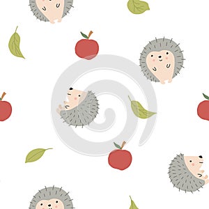 Cute Hedgehog Seamless Pattern, Cartoon animal background vector Illustration