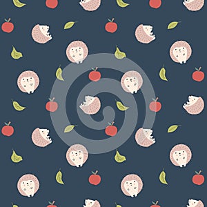 Cute Hedgehog Seamless Pattern, Cartoon animal background vector Illustration