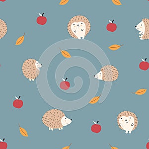 Cute Hedgehog Seamless Pattern, Cartoon animal background vector Illustration