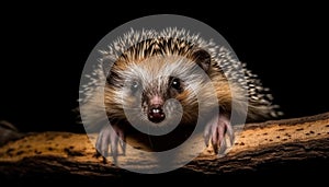 Cute hedgehog, small and fluffy, looking at camera with alertness generated by AI