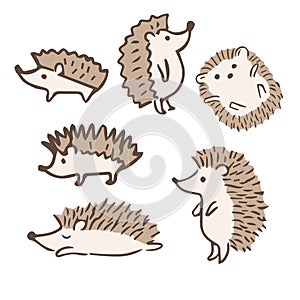 Cute hedgehogs with different poses