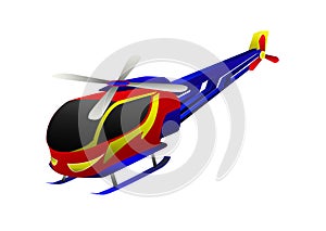 Cute helicopter in blue and red flying over you