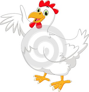 Cute hen cartoon waving