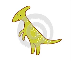 Cute Herbivorous Dinosaur, Dino. Parasaurolophus. For print. Modern flat Vector image Isolated