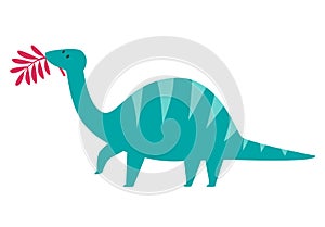 Cute herbivorous dinosaur with leaf vector illustration