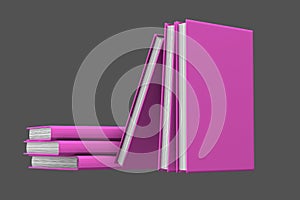 Cute high resolution pile of pink books closed, university concept isolated on grey background - object 3d illustration