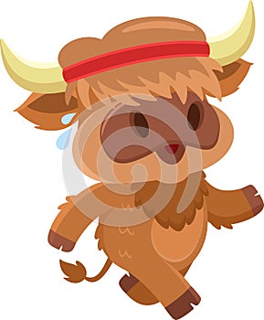 Cute Highland Cow Chef Cartoon Character Jogging