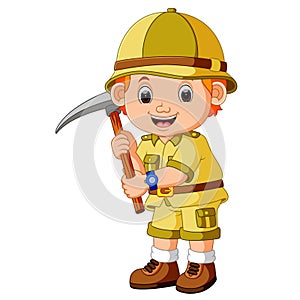 Cute hiker holding axe