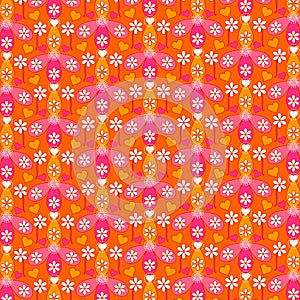 Cute Hippie Style Summer Hearts And Flowers Pattern