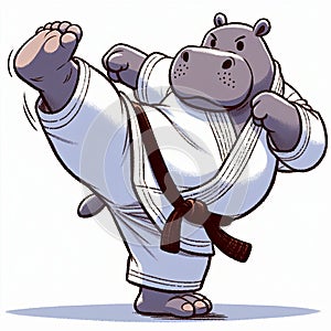 Cute Hippo Black Belt in Karate