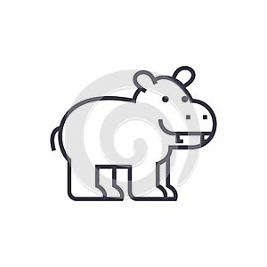 Cute hippo vector line icon, sign, illustration on background, editable strokes