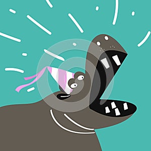 Cute hippopotamus cartoon wearing a party hat vector design