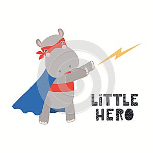 Cute hippopotamus superhero