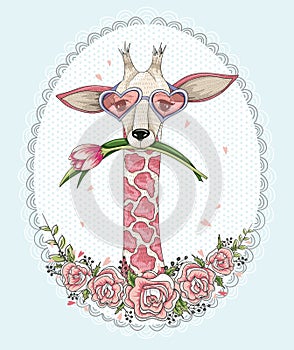 Cute hipster giraffe background