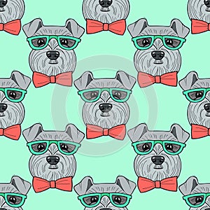 Cute hipster hand drawn vector seamless pattern sketching of schnauzer. Use for postcards, print for t-shirts, textile