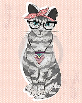 Cute hipster rockabilly cat