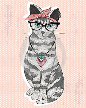 Cute hipster rockabilly cat photo