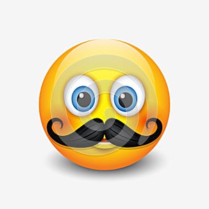 Cute hipster smiling emoticon, with mustache emoji, smiley - vector illustration