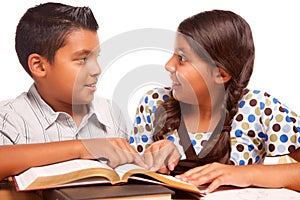 Cute Hispanic Brother and Sister Having Fun Studying