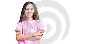 Cute hispanic child girl wearing casual clothes happy face smiling with crossed arms looking at the camera