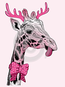 Cute holiday face of giraffe with horns