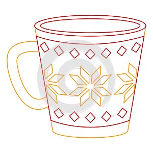 Cute holiday mug with ornament. Christmas coffee mug in flat style. Line art. photo