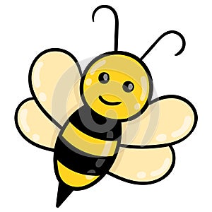 Cute honey bee is attacking sting, doodle icon drawing