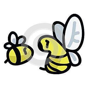 Cute honey bee cartoon vector illustration motif set. Hand drawn garden pollinator insects blog icons
