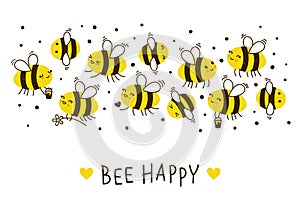 Cute honey bees border for Your design photo